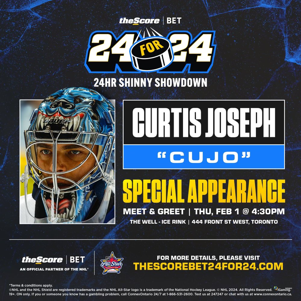 It’s been 24 years since I was at the NHL® All-Star game in Toronto, and I’m coming back!
I will be at theScore Bet 24for24, 24hr Shinny Showdown on Thurs., Feb 1 at The Well - Ice Rink. Stop by to see me at 4:30pm and sign up for your 2v2 team here: thescorebet24for24.com