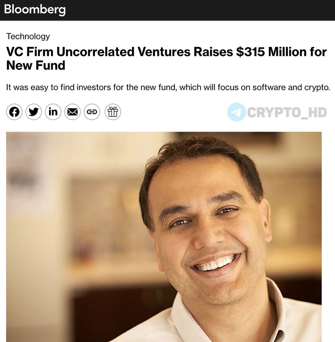 Sulecrypt's tweet image. 💵 Bloomberg - The Uncorrelated Ventures venture fund has attracted investments in the amount of $315,000,000.

20% of this amount will be allocated to support crypto startups. 

Uncorrelated manages assets worth over $700,000,000.