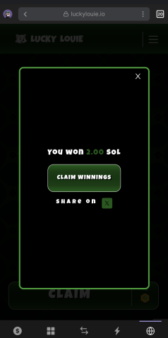 JohnMeerkat's tweet image. Bullish on @luckylouiegame.

I just won 2 SOL with a 0.1 SOLbet
#luckylouie