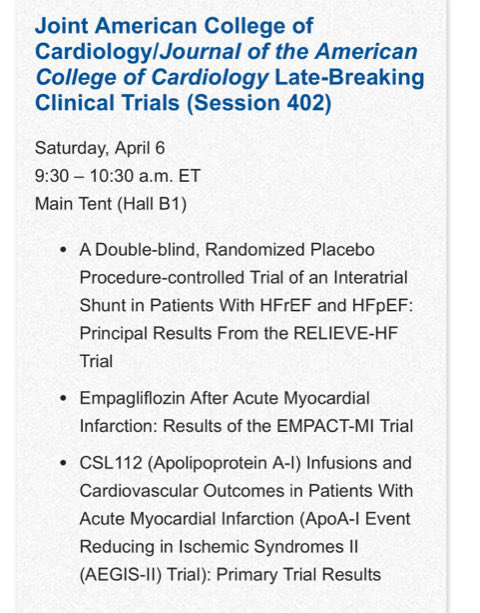 Looking forward to presenting the results of SGLT2 inhibition in patients post MI at LBCT session at ACC.