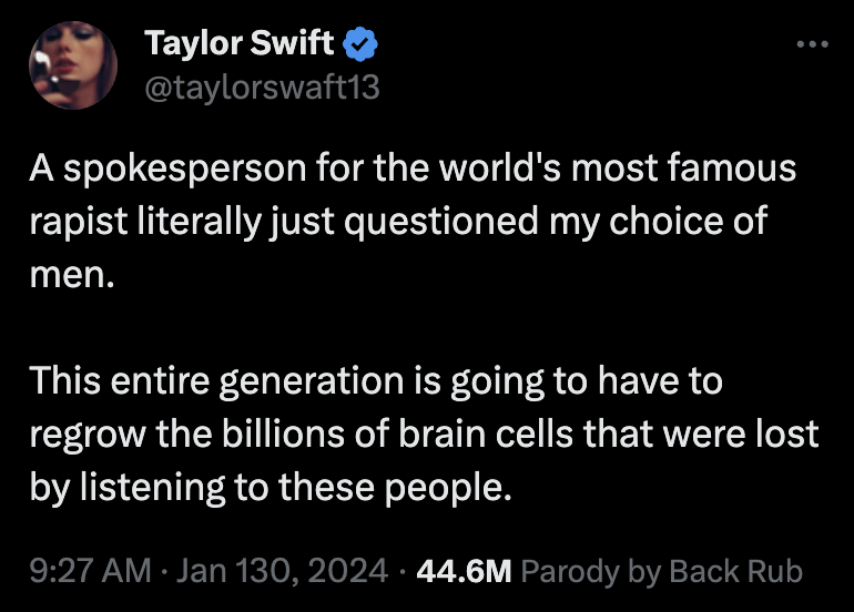FaithRubPol's tweet photo. Taylor Swift fires back at Trump for sicking Karoline Leavitt on her 🔥 https://t.co/Vbi2fF289z