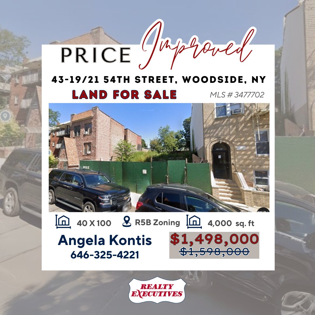 RealtyExeToday's tweet image. #priceimproved in Woodside, NY

This 40x100 Land For Sale in Woodside, recently got a price improvement! 
📍 43-19/21 54th Street, Woodside, Queens 11377
💸 $1,498,000
👤 Angela Kontis @angelakontisrealtor
📲646-325-4221

 #woodside #queensrealestate #nycrealestate  #forsale