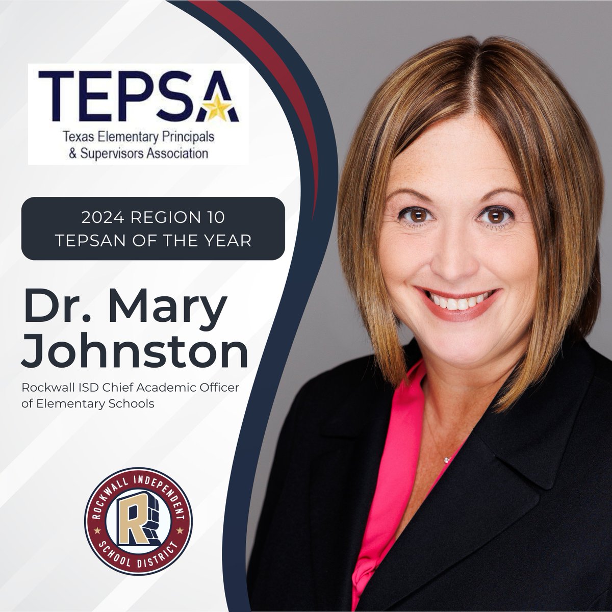 Dr. Mary Johnston, Rockwall ISD Chief Academic Officer of Elementary Schools, has been named the 2024 Region 10 TEPSAN of the Year by @TEPSAtalk. Members from the 20 TEPSA Texas Regions honor a colleague for their outstanding service. Full story here: tinyurl.com/5n937mnc