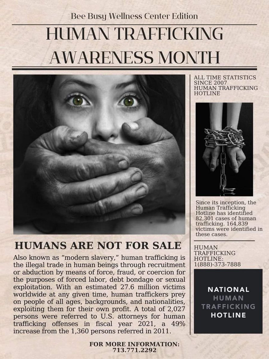 🚨As we navigate the end of this month, let's not overlook that January marks Human Trafficking Awareness Month. This pervasive issue demands our collective efforts for eradication. 
If you've experienced victimization and require medical or mental health services, we can assist!
