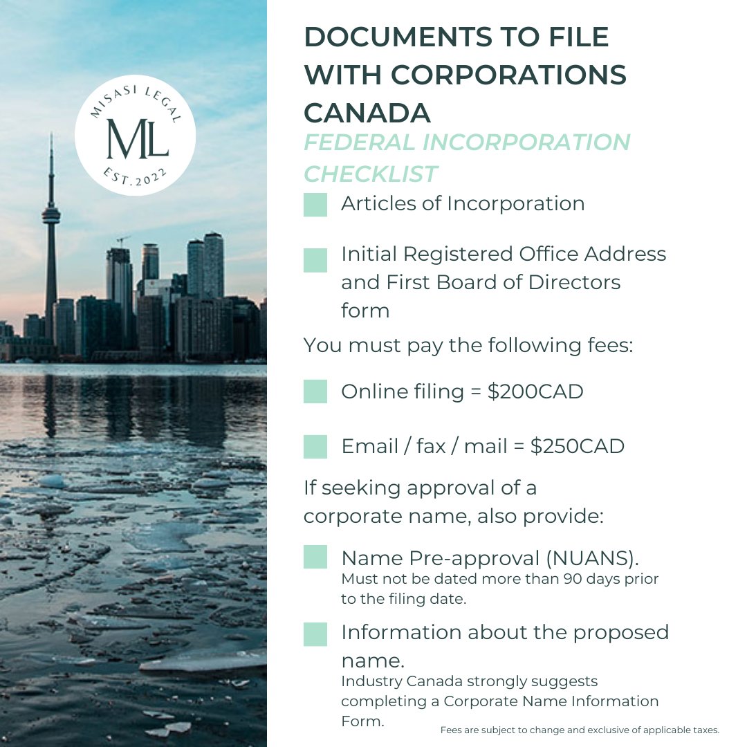 MisasiLegal's tweet image. 🍁📄 Federal Incorporation Filing Checklist 🗂️☑️
For more information on federal and provincial incorporation visit misasilegal.ca/incorporation.
#MisasiLegal #Incorporation #FederalIncorporation #ProvincialIncorporation #Canada #Ontario #Toronto #Lawyer #LawFirm