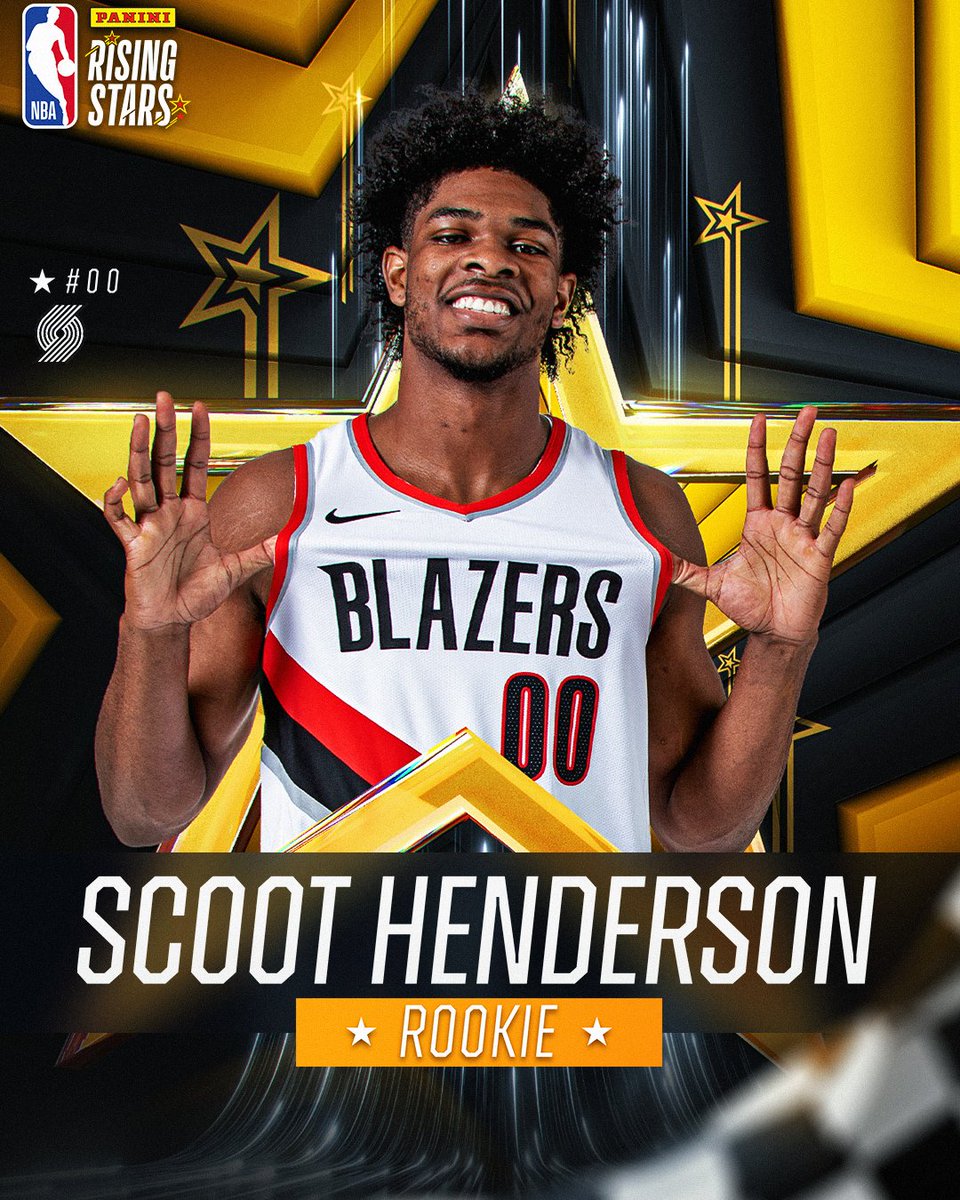 #NBAAllStar (@nbaallstar) on Twitter photo Earning his 3rd #PaniniRisingStars selection... Scoot Henderson of the <a href="/trailblazers/">Portland Trail Blazers</a>!
<a href="/thereal013/">Scoot🎸</a> was drafted as the 3rd overall pick in the 2023 NBA Draft out of the <a href="/nbagleague/">NBA G League</a> Ignite.
See his highlights, and MORE, now in the NBA App: link.nba.com/Scoot-RS Earning his 3rd #PaniniRisingStars selection... Scoot Henderson of the <a href="/trailblazers/">Portland Trail Blazers</a>!
<a href="/thereal013/">Scoot🎸</a> was drafted as the 3rd overall pick in the 2023 NBA Draft out of the <a href="/nbagleague/">NBA G League</a> Ignite.
See his highlights, and MORE, now in the NBA App: link.nba.com/Scoot-RS