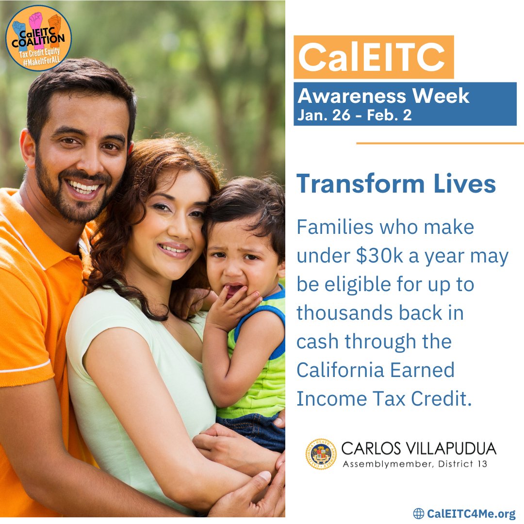 It's #CalEITC Awareness Week!

Working families and individuals with a lower income may qualify for thousands of dollars in tax credits. Learn more and see if you qualify at caleitc4me.org.