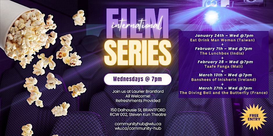 📽️🌎Take a cinematic trip around the globe this winter as <a href="/Laurier/">Wilfrid Laurier University</a> and <a href="/CityofBrantford/">City of Brantford</a> offer free screenings of films from around the world. Next up is Ritesh Batra's "The Lunchbox " on Feb 7 @ 7pm. Book your seat today! wlu.ca/information-fo…