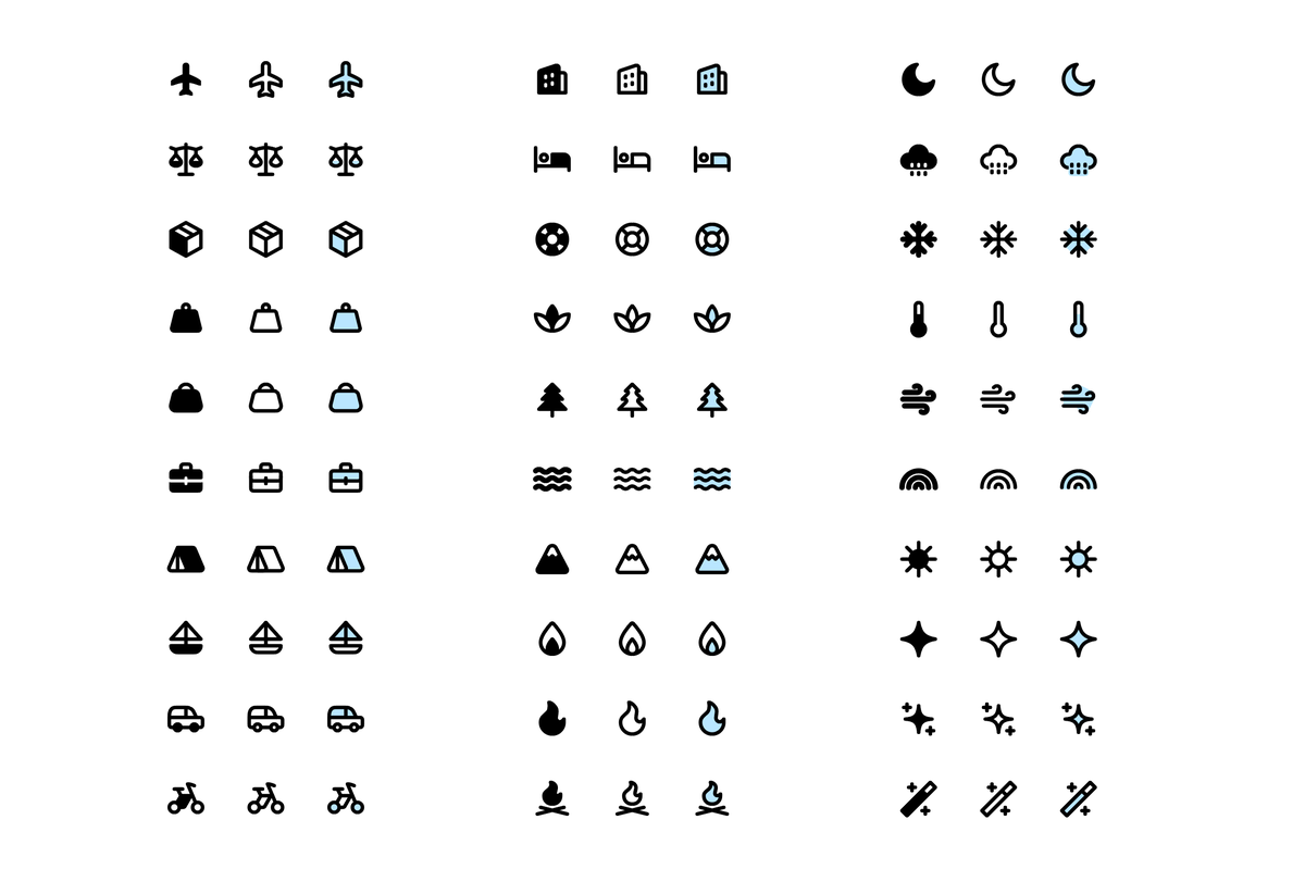 New batch of icons: nature and travel.

Approaching 660 icons between the 3 styles.