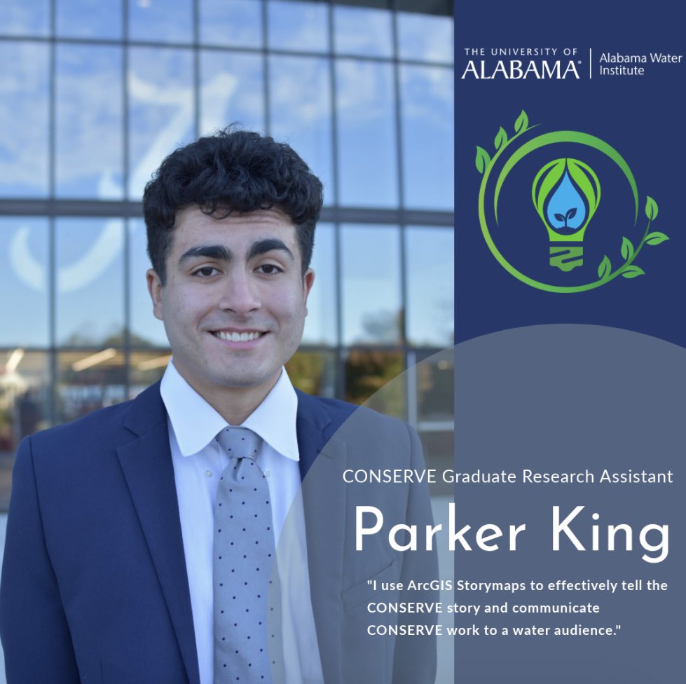 Parker King from our department makes us proud as he joins @AlabamaWater Community Orientated Nature-based Science for Ecosystem Restoration and Versatile Engineering, or CONSERVE, Research Group as a graduate research assistant. awi.ua.edu/news/data-stor…