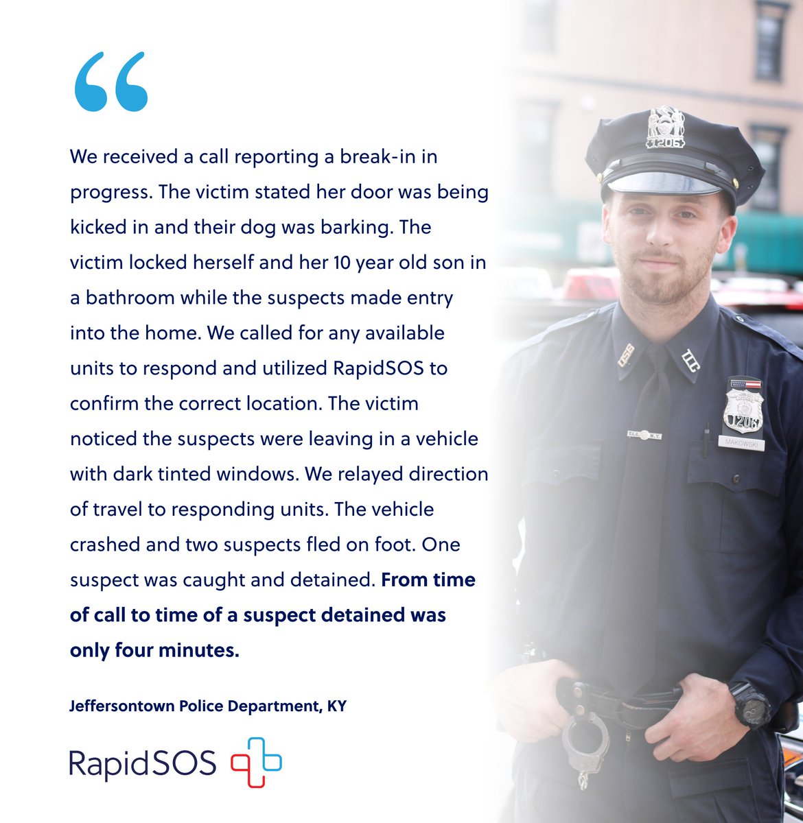RapidSOS (@rapidsos) on Twitter photo Kudos to the amazing team at <a href="/JeffersontownKY/">Jeffersontown, KY</a> Police! We’re so glad that #RapidSOS could support this save!
If you’re interested in learning more about how RapidSOS can empower your ECC with life-saving #emergencyintelligence #data, contact us here: rapidsos.com/contact/. Kudos to the amazing team at <a href="/JeffersontownKY/">Jeffersontown, KY</a> Police! We’re so glad that #RapidSOS could support this save!
If you’re interested in learning more about how RapidSOS can empower your ECC with life-saving #emergencyintelligence #data, contact us here: rapidsos.com/contact/.