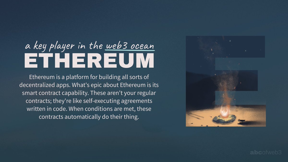 Web3Surf's tweet photo. Ethereum isn't just another cryptocurrency; it's a whole digital ecosystem, dudes and dudettes! Think of it as a massive platform for building all sorts of decentralized apps.

#ABCofWeb3 https://t.co/UnDLQnT91u