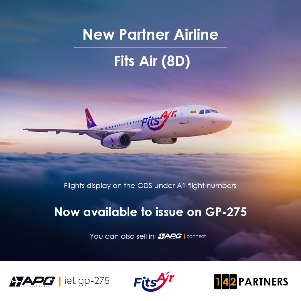 APG Airlines- APG IET welcomes FitsAir as a new interline partner and member of our IET ticketing portfolio.

FitsAir flights are listed on the GDS under our A1 code 

For full details go to apgiet.com

#newpartners #expandingopportunities #ticketwithease #GP275