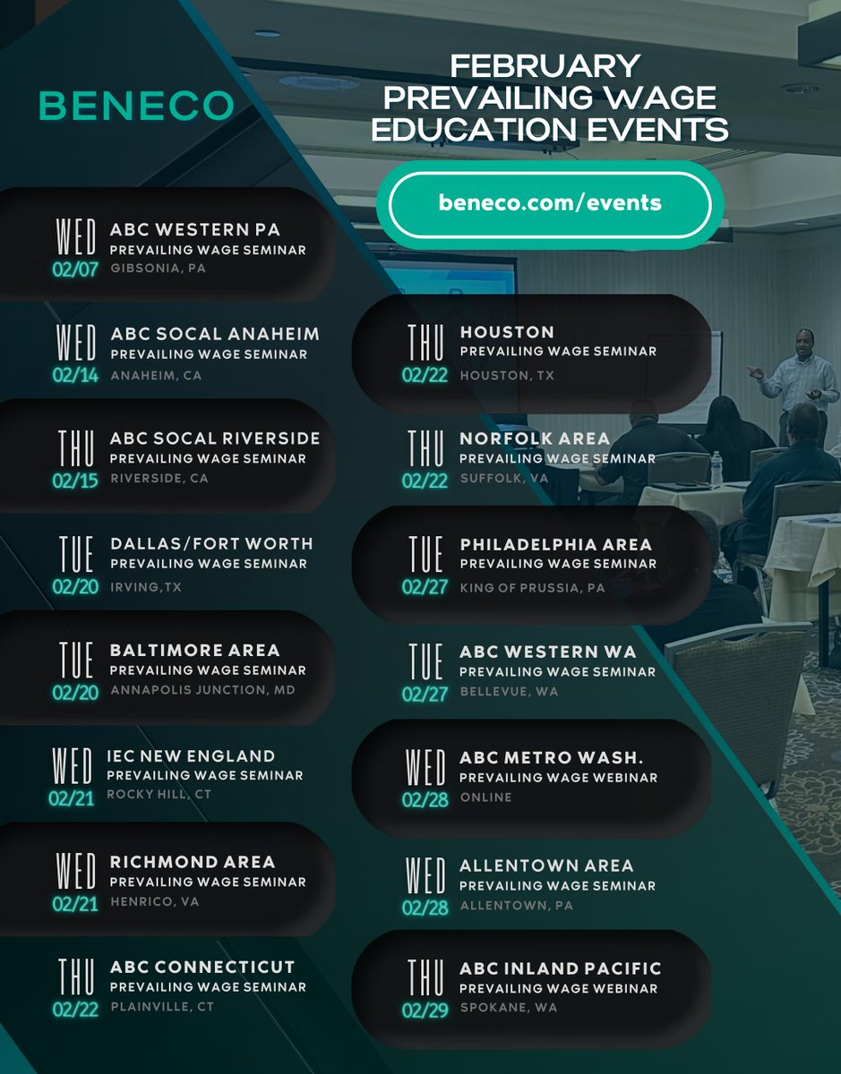 Looking to learn more on providing your team with #employeebenefits powered by #prevailingwage dollars? Beneco offers live #events where you can get answers to many of your questions. Check our website to find an event presented by our great team members. beneco.com/events/