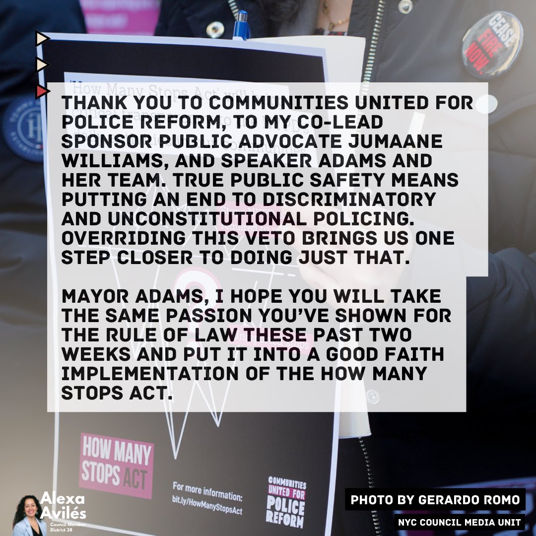 Mayor Adams, I hope you will take the same passion you’ve shown for the rule of law these past two weeks and put it into a good faith implementation of the #HowManyStopsAct