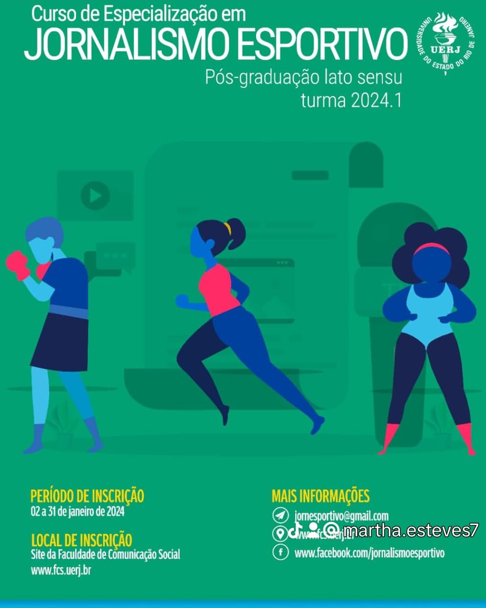 acerjrio's tweet image. Curso de Especialização em Jornalismo Esportivo, oferecido pela Faculdade de Comunicação Social da  UERJ 
Inscrições: até às 23h59min de 31 de janeiro 
Informaçõese inscrições: email:  jornesportivo@gmail.com
#JornalismoEsportivo 
#uerj