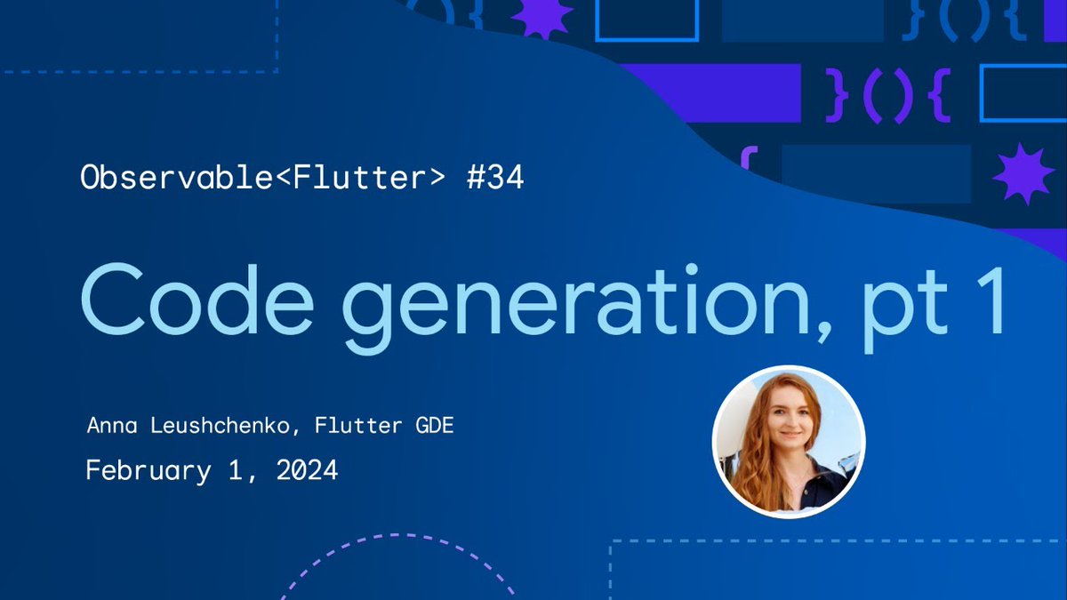 🧠 ✨ Catch a @GoogleDevExpert on this week’s #ObservableFlutter! @craig_labenz is joined by Flutter #GDE @AnnaLeushchenko to discuss how Flutter devs can use code generation libraries to accelerate development. Watch live on February 1st at 9am PT → goo.gle/4b5YIfz