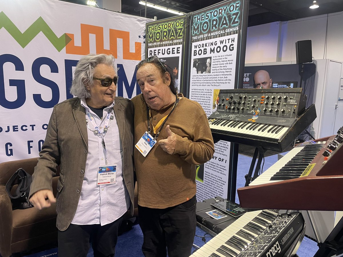 dalehauskins's tweet photo. @TheProgCorner As a lucky Los Angeles guitarist in Switzerland’s progrock band #FlameDream on #VertigoRecords. 
Last week-end I had unique pleasure to reminisce with infamous #Swiss keyboardist #PatrickMoraz at #NAMM2024 @MoogFoundation  Flame Dream recorded 40 years ago at his Aquarius Studio. https://t.co/mdg6aL2RiG