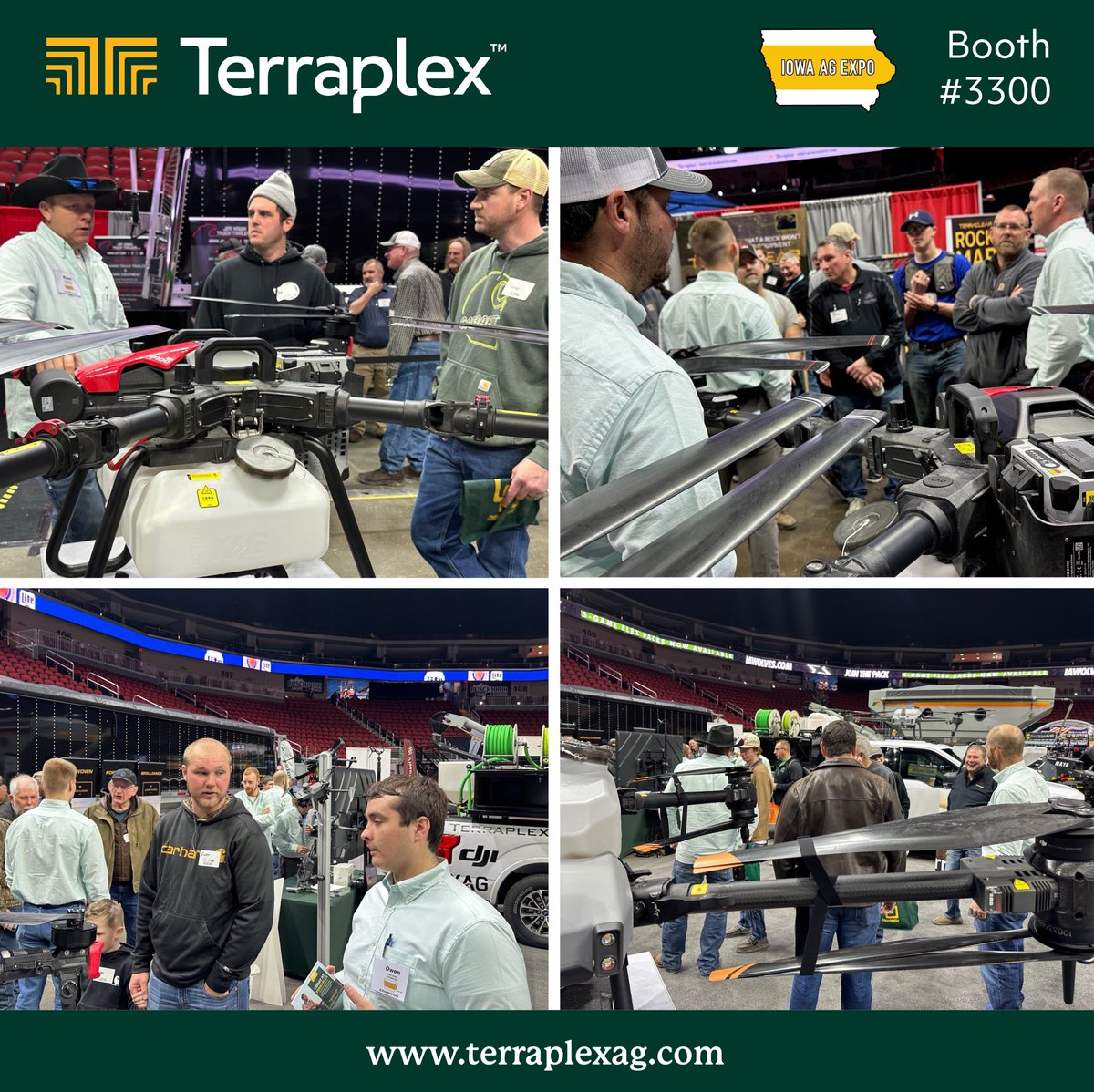 Day 1 at the Iowa Ag Expo 2024 has been exciting and BUSY for the Terraplex team with non-stop farmer engagement. Come by Booth #3300 to meet the team and check out the latest in DJI and XAG drone technology. #IAE24