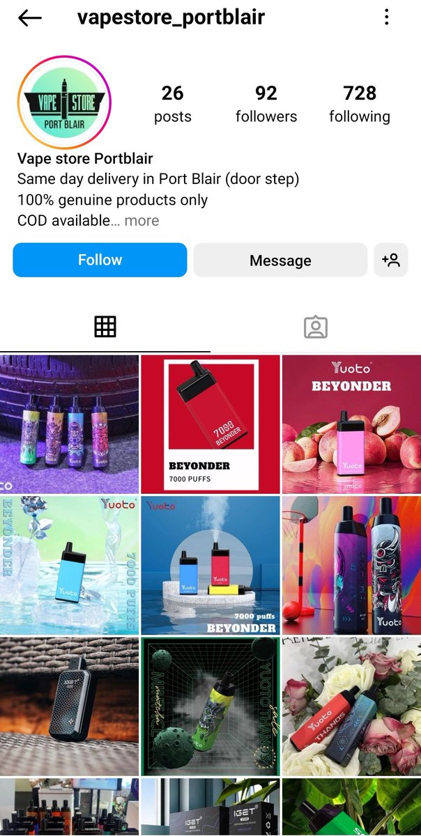 AndamanMeme's tweet photo. @AndamanPolice take strict action against the persons behind this Instagram account . They are selling vape in Andamans. Possession of E-CIGARETTE is violation of Electronic Cigrette Act,2019.
Buying and Selling of E-CIGARETTE is banned in india.

Ig Link https://t.co/JjWYlQhTnV https://t.co/lBdm0EryYW