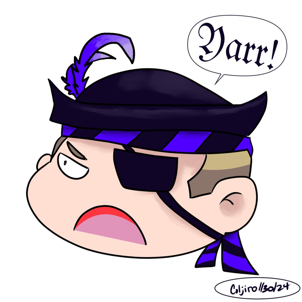 Fanart of TheBarry as a pirate (based on his challenge of playing Dreadwringer and speaking like a pirate on his 1/25/24 Twitch stream). Fun times xD