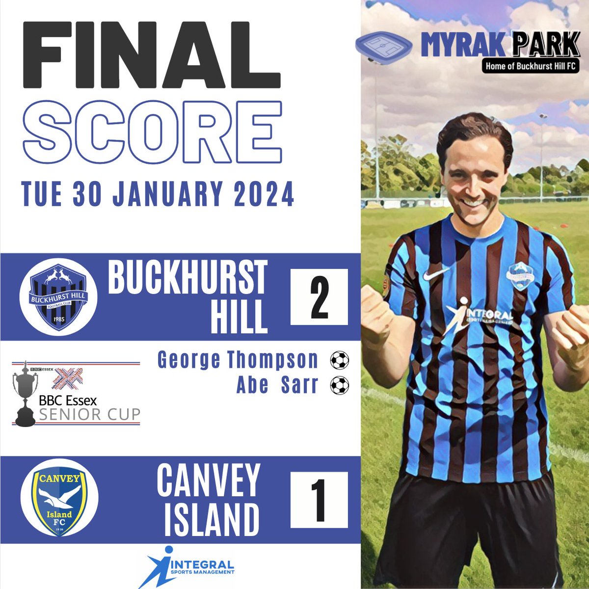 buckhursthillfc's tweet photo. FINAL SCORE ⚫🔵🦌
Amazing scenes here at Myrak Park as The Stags overcome Isthmian League side Canvey Island and book our place in the BBC Essex Senior Cup 🏆 Quarter Finals and a trip to the Community Stadium to take on Colchester United!!
COME ON YOU STAGS! https://t.co/3mjPCjAtBl