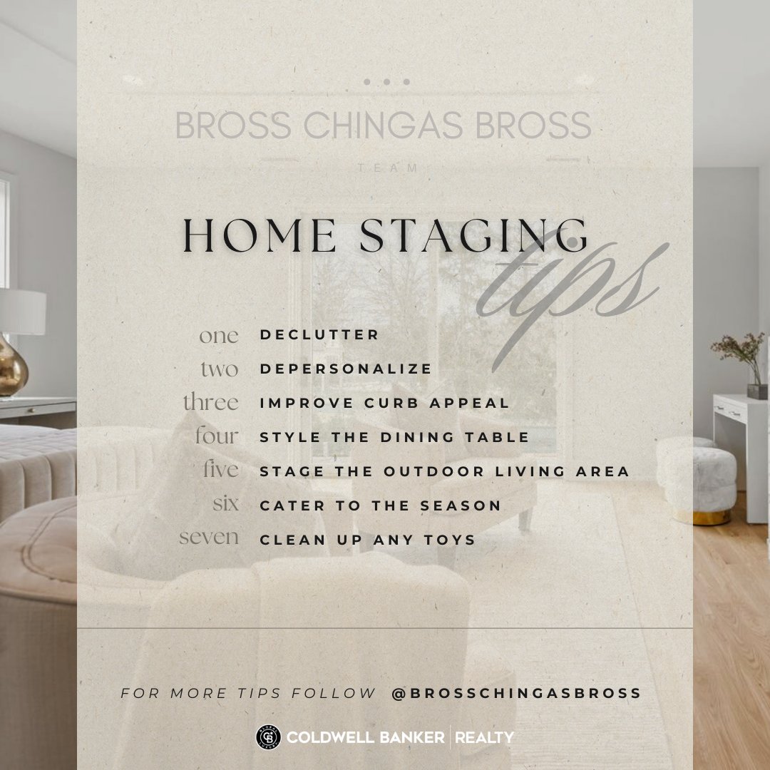 7 #HomeStagingTips that are sure to help you when you list your home.

Bross Chingas Bross is #SoldOnWestport & #SoldOnCT
@ColdwellBanker Global Luxury®⠀⠀⠀⠀
203.454.8000
Info@BrossChingas.com