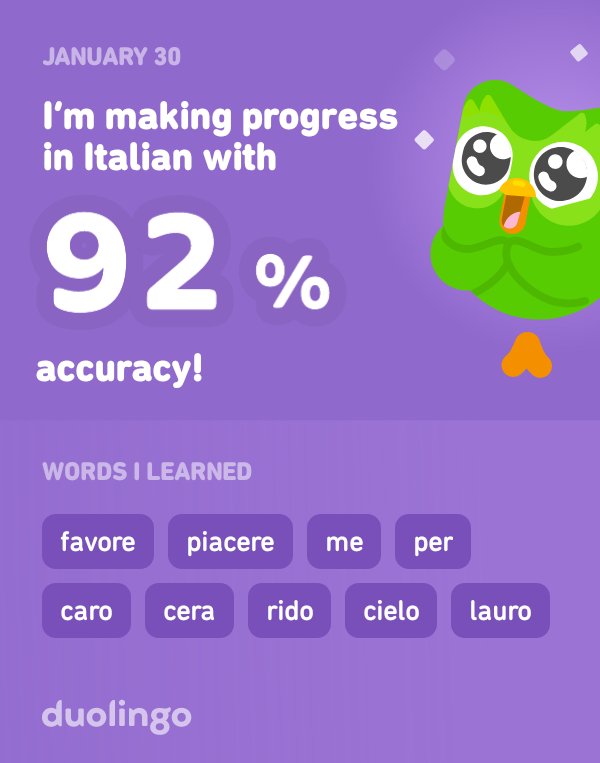 zen_gotdemar's tweet photo. I’m learning Italian on Duolingo! It’s free, fun, and effective. https://t.co/cKpyKlN2yS