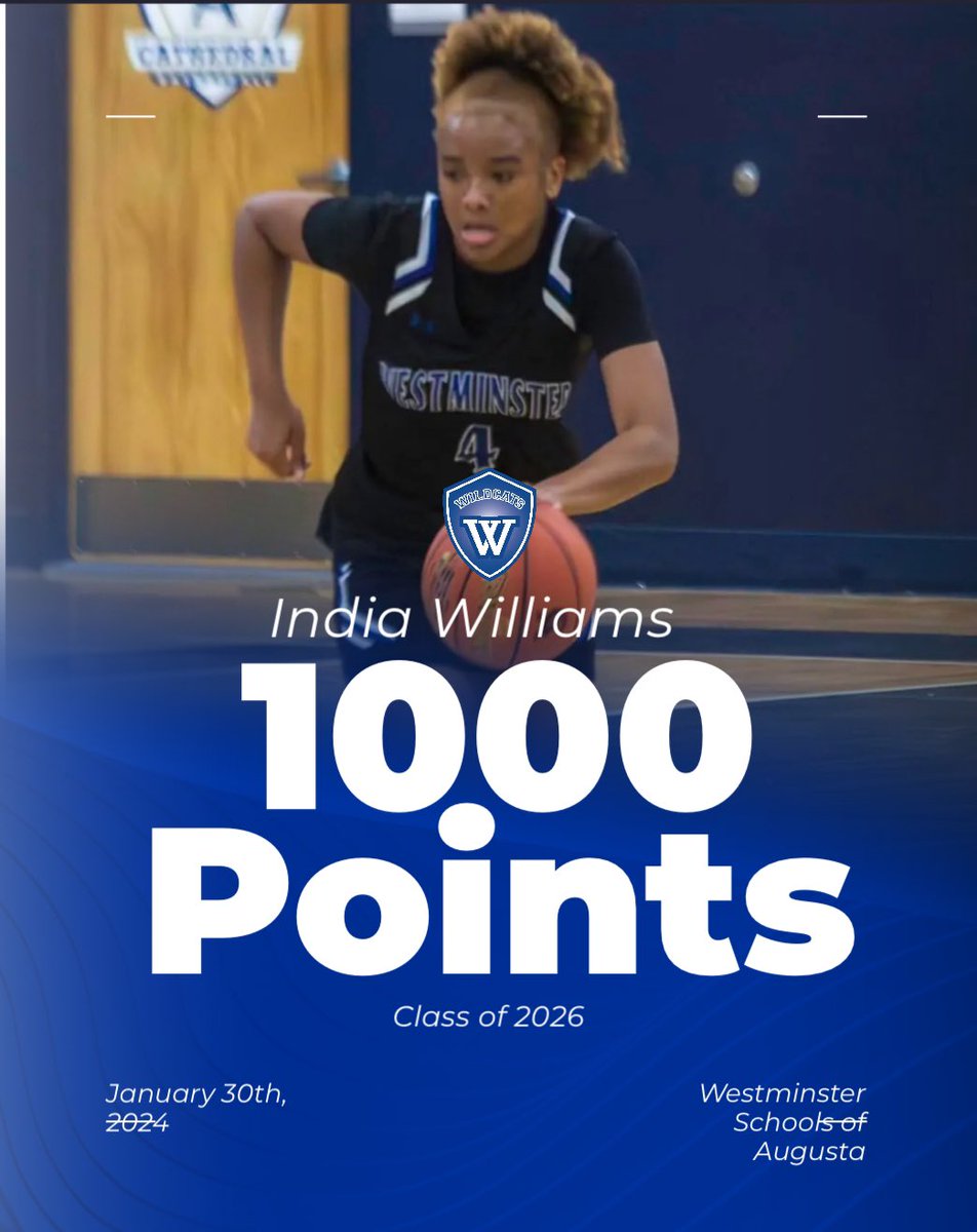 2026 G India Williams scored her 1000th point tonight in a 69-30 win over Alleluia Community School. Congratulations India! What an incredible accomplishment as a sophomore!