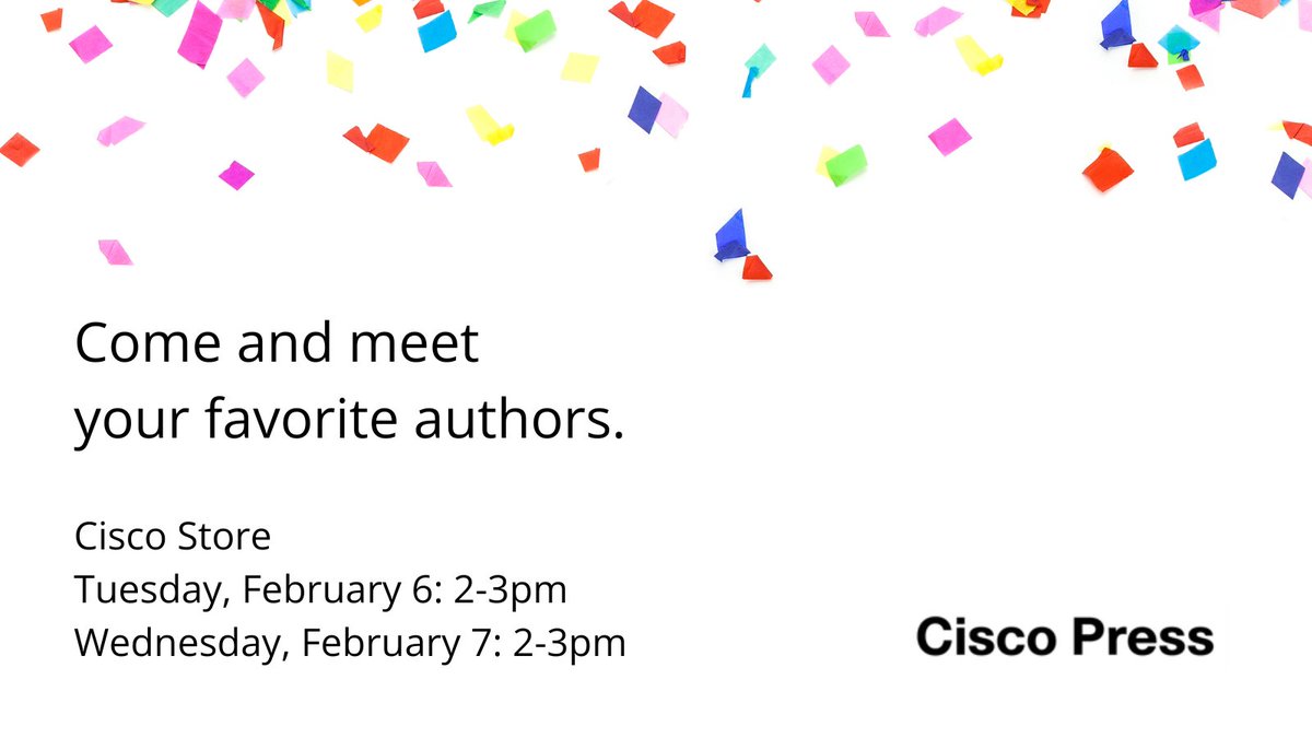 ciscopress (@ciscopress) on Twitter photo Attending <a href="/CiscoLiveEMEA/">Cisco Live EMEA</a>? Meet your favorite <a href="/CiscoPress/">ciscopress</a> authors, snap a selfie, and snag a copy of their book. 😋
📍Tuesday and Wednesday from 2-3pm local time at the <a href="/CiscoStore/">Cisco Store</a>
<a href="/LearningatCisco/">Learn with Cisco</a> <a href="/CiscoInsider/">Cisco Insider</a> <a href="/CiscoDevNet/">Cisco DevNet</a>
#CiscoLiveEMEA #CiscoCert #CiscoPress Attending <a href="/CiscoLiveEMEA/">Cisco Live EMEA</a>? Meet your favorite <a href="/CiscoPress/">ciscopress</a> authors, snap a selfie, and snag a copy of their book. 😋
📍Tuesday and Wednesday from 2-3pm local time at the <a href="/CiscoStore/">Cisco Store</a>
<a href="/LearningatCisco/">Learn with Cisco</a> <a href="/CiscoInsider/">Cisco Insider</a> <a href="/CiscoDevNet/">Cisco DevNet</a>
#CiscoLiveEMEA #CiscoCert #CiscoPress
