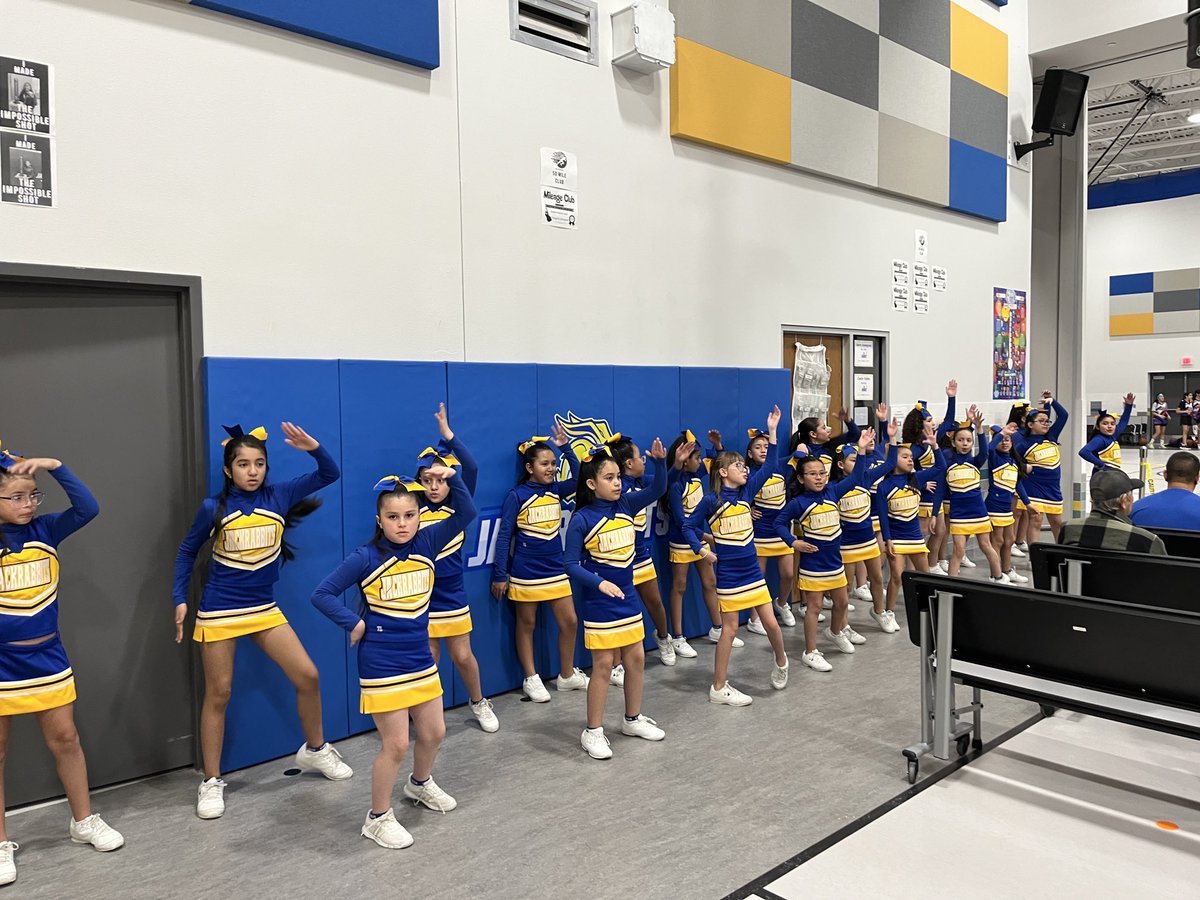 Jackrabbits Cheer Squad supporting our girls basketball games.  #FearTheEars Believe, Embrace, Accelerate 🐇🏀💙💛