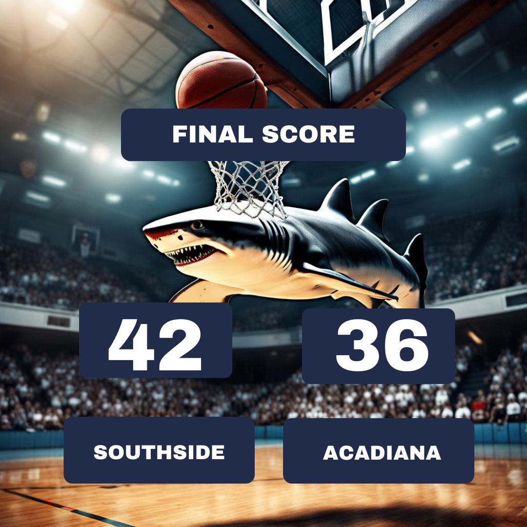 Sharks Win!!! Southside 42 Acadiana 36. Sharks were lead by
Eymani Key 17 pts
Urijah Carmouch 8 pts
Tamia Cahee 6 pts
Kay’len Alexander 4 pts
Alleyah Kennedy 4 pts
Kennedy Williamson 3 pts. Sharks move to 24-3 and 5-0 in district. @LgrBasketball <a href="/LSL_Sportsline/">Louisiana Sportsline</a> <a href="/MikeCoppage1/">Mike Coppage</a>