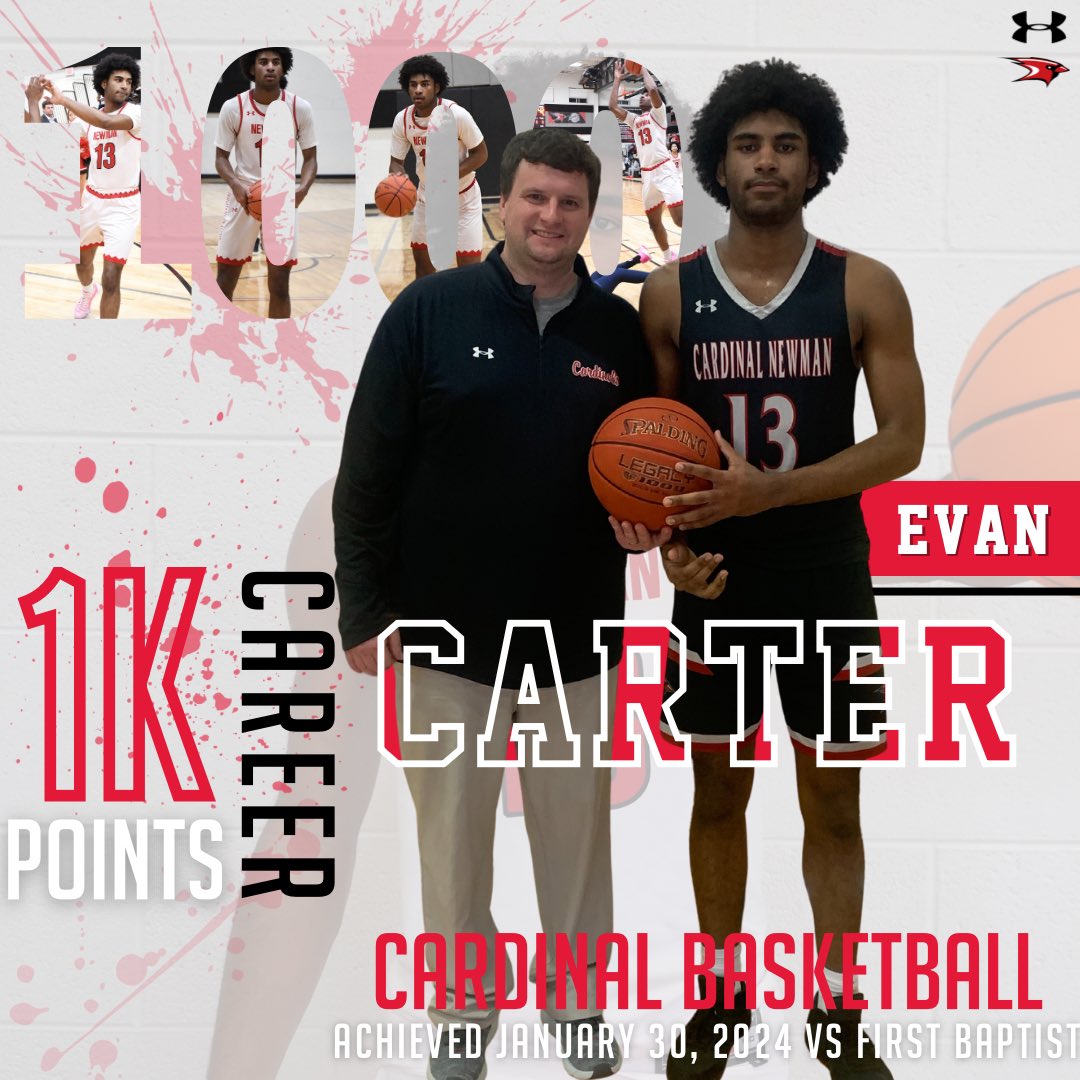 CNathletics1's tweet photo. Congratulations to Cardinal Newman senior Evan Carter on eclipsing 1000 career points in tonight's game against First Baptist!

#BackTheBird https://t.co/4VGeVkvkDe