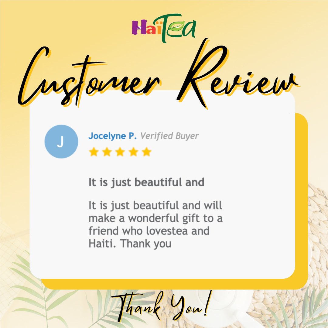 #Haiteareviews / We love to hear your reviews! Thank you Jocelyn P. for the the amazing feedback on our products. We are immensely grateful for the kind words. 
#haitea #myhaitea #haitiantea #tea #herbaltea #customerreview #haitianteabrand #haitianownedbusiness #haitianbusinesses