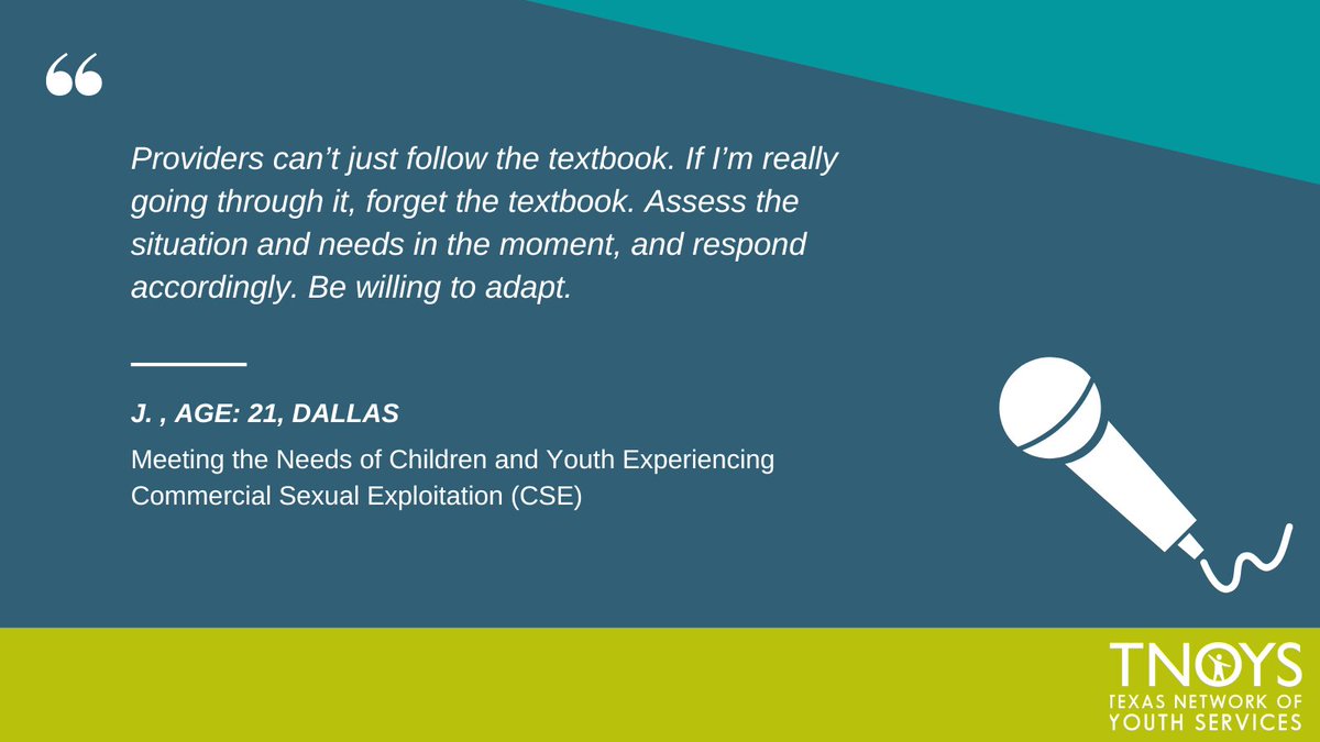 alexorxander's tweet photo. A8: As J says below: "Forget the textbook" Listen to the current needs and perspectives of the young people you're serving. Further: PARTNER with YYA to develop policies and procedures that are responsive to their current needs, strengths, and concerns. #TNOYSTownHall https://t.co/OPSQq1vRuw