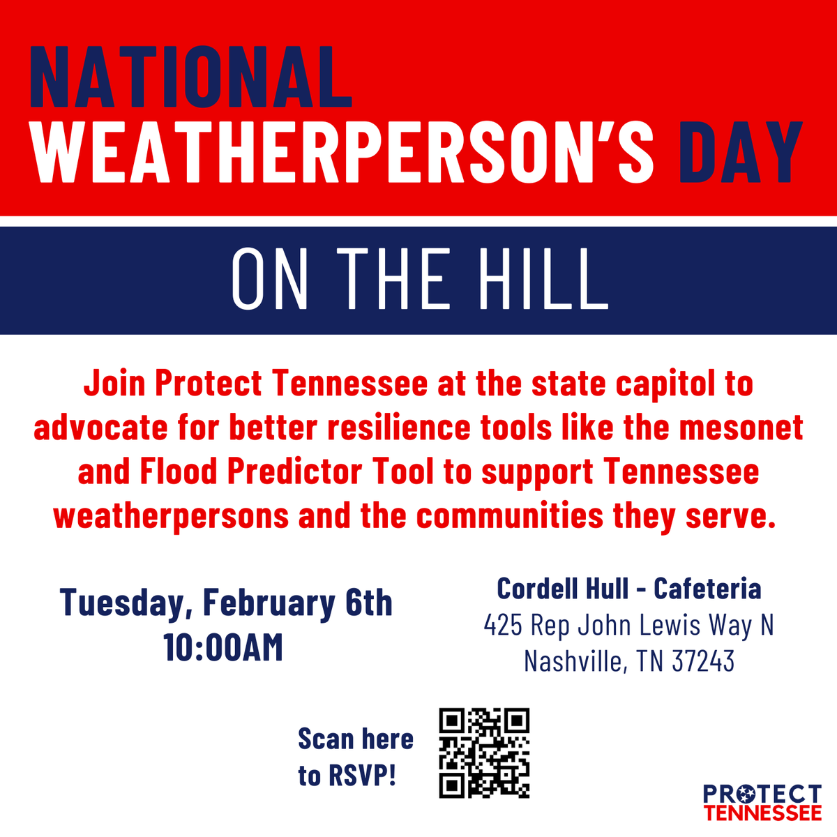 Protect_TN's tweet photo. One week from today, join Protect Tennessee at the state capitol in honor of National Weatherperson's Day! https://t.co/Qv8jPU6gKQ