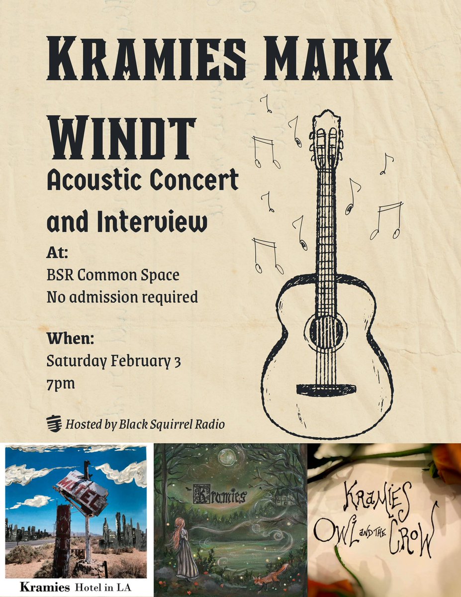 Black Squirrel Radio will be kicking off the semester with an acoustic concert and interview with <a href="/kramies/">Kramies</a> this Saturday at 7pm in the Black Squirrel Radio Common Space. Come by and support this artist as well as Black Squirrel Radio!