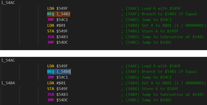 unorig's tweet photo. Noticed a really strange BEQ in Chiller that didnt make sense. Game still worked but failed in my disassembler build. A small adjustment and its all good now. https://t.co/pYdnUwramu