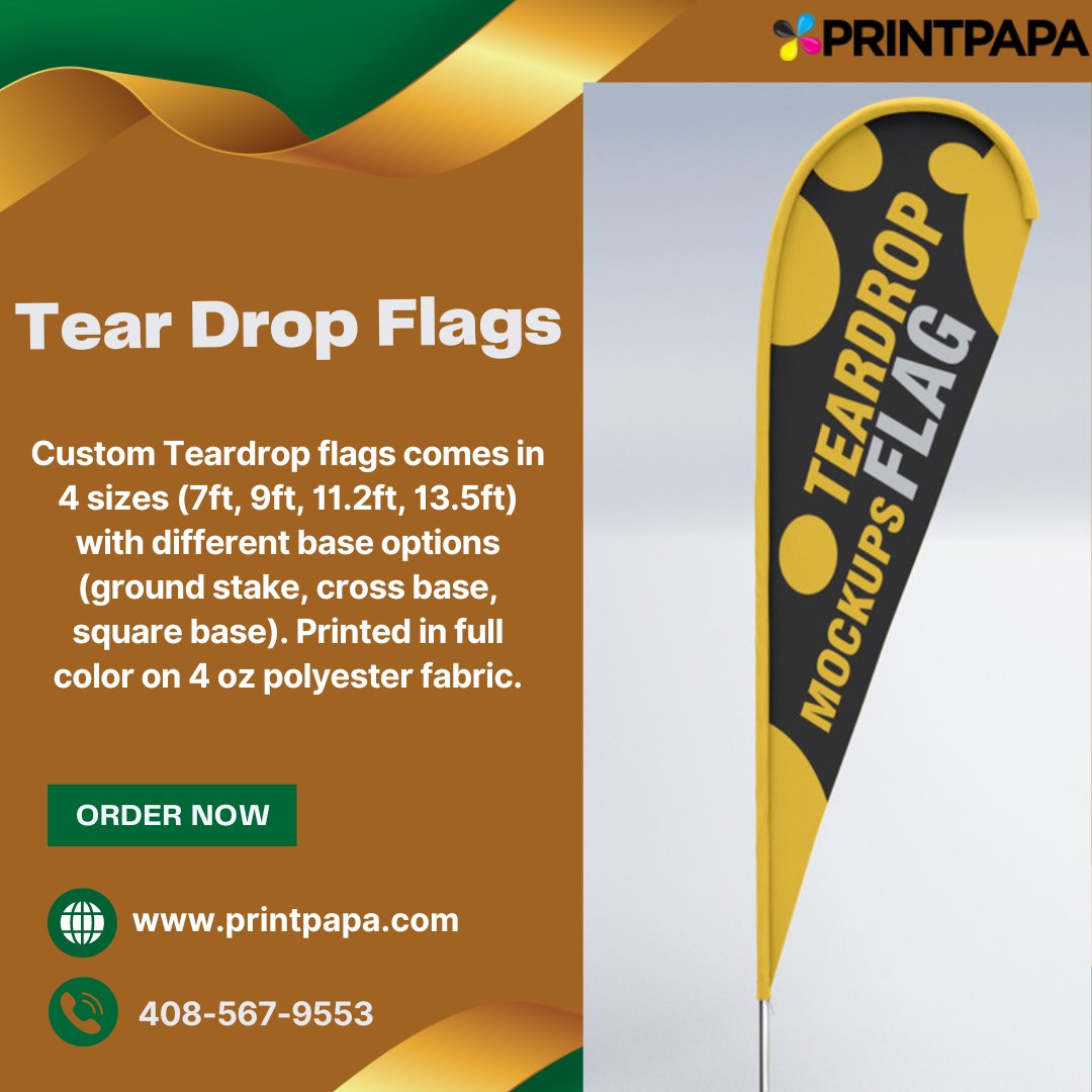 printpapa's tweet image. Bring attention to your brand with PrintPapa's vibrant Teardrop Flags! Ideal for outdoor events, these flags are durable, easy to set up, and perfect for grabbing eyes. Order now and make your brand shine.

Order: bit.ly/40U9oYy

#TearDropFlags #PrintPapa
