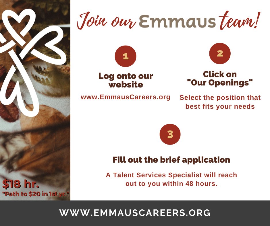 EmmausHomesInc's tweet photo. 🌟 Join Emmaus Homes! We're hiring passionate individuals, surrounded by great team members, ready for career growth. Enjoy fantastic benefits and more. Make a difference every day. Apply now! #CareerOpportunity #TeamEmmaus #MakingADifference
https://t.co/SIun5EyTfK https://t.co/xMp1QoAa8U