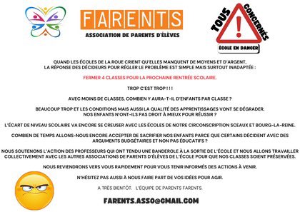 Farents1's tweet photo. @fontenay92 il est annoncé  pour la rentrée prochaine les fermetures de 4 classes pour l’école de la Roue alors que le quartier des Blagis s’inscrit de nouveau dans le cadre de la politique de la ville… cherchez l’erreur.  @leparisien_92 @EducationNatio https://t.co/gJrZNf0QNy