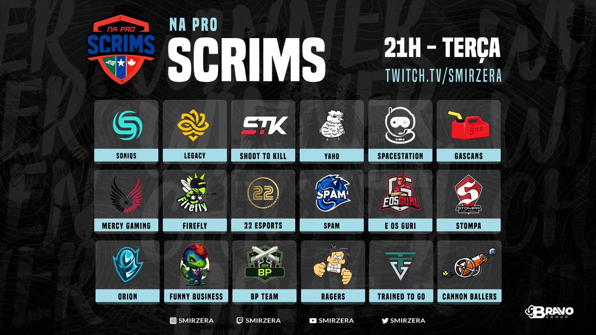 NA PRO SCRIMS 🇺🇸

Lobby formado para essa nossa terça-feira de scrims 🚀
As apostas estarão liberadas já no inicio da live ok? então, fiquem atentos, aguardo vocês por lá 💙

21h00
twitch.tv/SMIRZERA