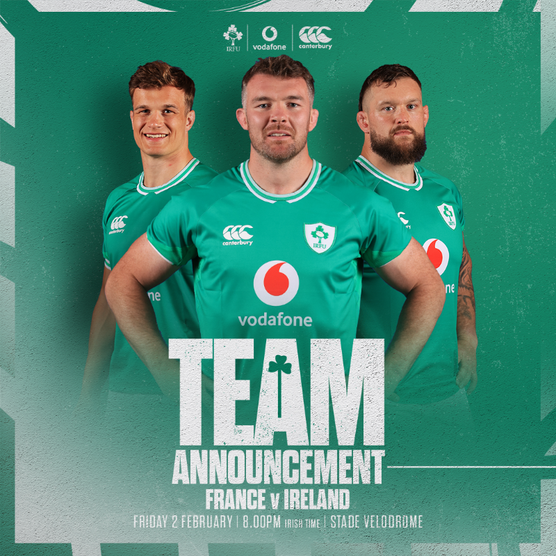 IrishRugby's tweet photo. Our team for a Friday night opener in Marseille! 👊

#TeamOfUs
