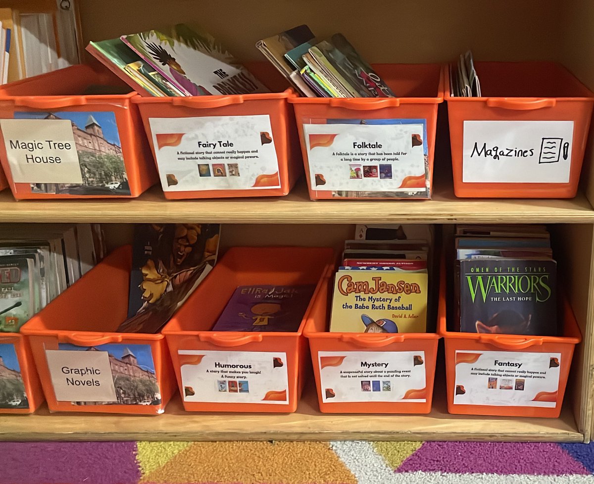 teachbk's tweet photo. Students &amp; I updated our classroom library. No more levels just topics, genres, series, &amp; vibes https://t.co/tUvkh1BK36