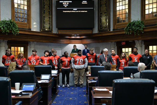 BLKnights_AD's tweet photo. Our State Champion senior football players had the opportunity to visit the Indiana Statehouse today! 
Thank you for the hospitality. https://t.co/n7RnNlUhij