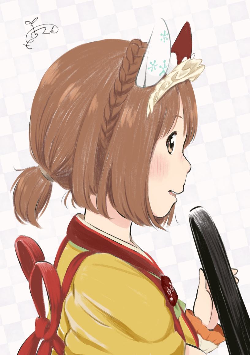 1girl animal ears horse ears solo brown hair japanese clothes horse girl  illustration images