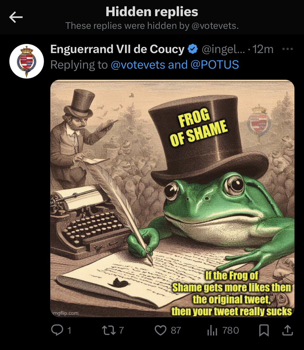 Ladies and gentlemen, VoteVets has hidden The Frog! He needs your help to beat them, he’ll get few residual likes from people happening in the thread. Every bit helps!! Technically this is a tacit admission of defeat, but with a take this bad outright victory is needed!