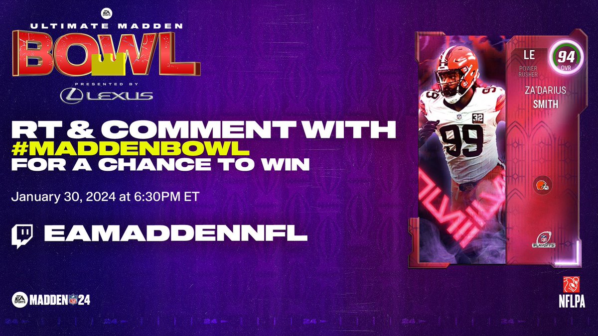 Tall6uy's tweet image. RT &amp;amp; comment #MaddenBowl for a chance to win 94Ovr Za'Darius Smith for your squad 😤

Watch the games here ⬇️
twitch.tv/eamaddennfl

*Must be following to win*