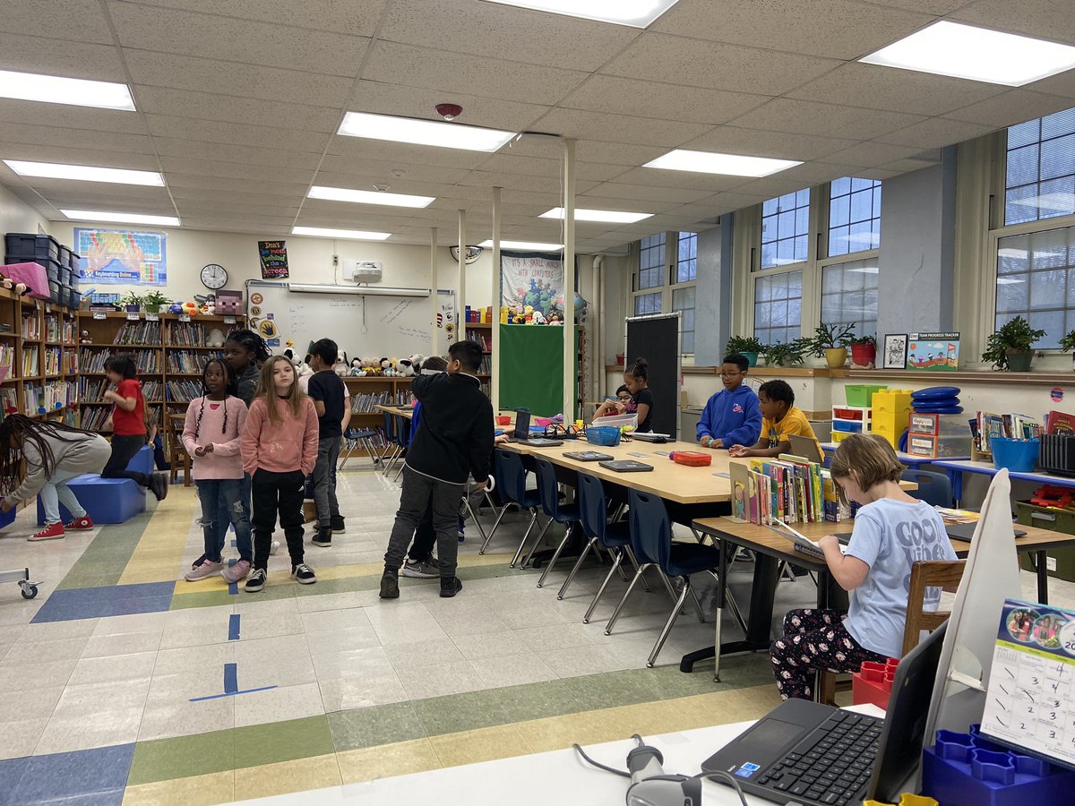 I love my job.  Students completed the lesson of the day and now are using the VR, reading, playing with blocks or playdoh.  They are all engaged and trying all sorts of tech and steam. #futurereadylibs