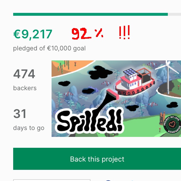 92% on my Kickstarter in a little more than 9 hours... $9,200 by 474 amazing people 🥰

It's been a crazy day, and I'm gonna try to sleep now.
I've said thank you a lot, but, thank you. It's like a dream.

If we reach 10k I'll show the 1st stretch goal tomorrow morning!!